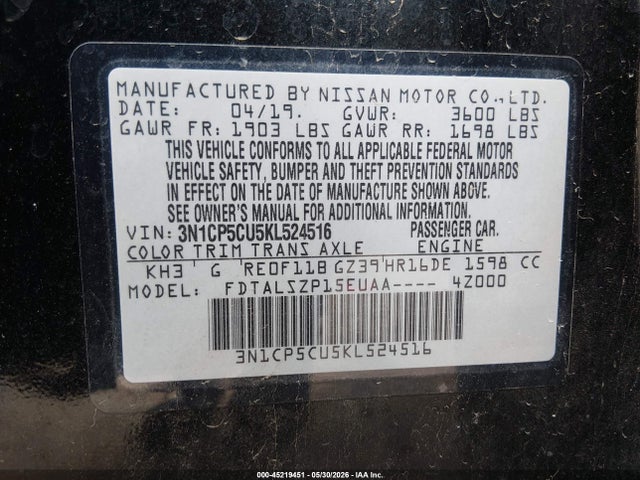 Nissan KICKS SV 2019 3N1CP5CU5KL524516 Image 9