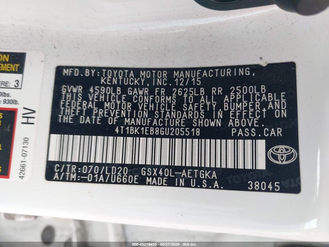 Toyota AVALON XLE 2016 4T1BK1EB8GU205518 Image 9