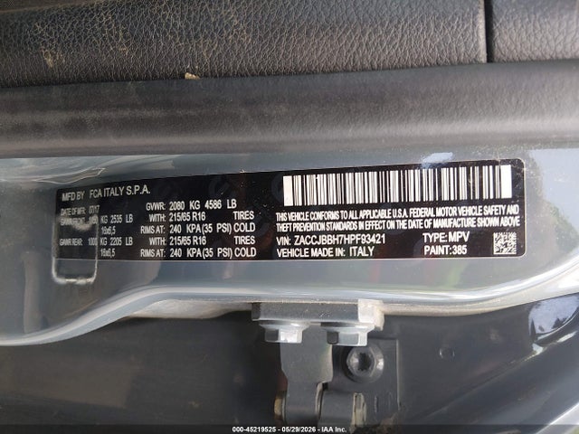 45219525 :رقم المزاد ، ZACCJBBH7HPF93421 vin ، 2017 Jeep Renegade Latitude 4x4 مزاد بيع