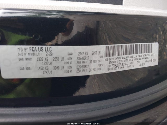 Продаж на аукціоні авто 2020 Chrysler Pacifica Touring L, vin: 2C4RC1BG3LR176632, номер лоту: 45219533