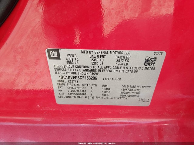 1GC1KVEG5GF153286 Chevrolet Silverado 2500hd Lt