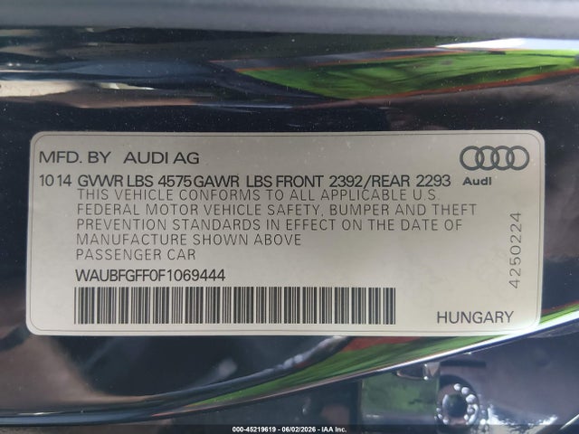 Продаж на аукціоні авто 2015 Audi A3 2.0t Premium, vin: WAUBFGFF0F1069444, номер лоту: 45219619