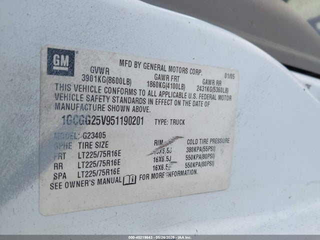 Продажа на аукционе авто 2005 Chevrolet Express, vin: 1GCGG25V951190201, номер лота: 45219643