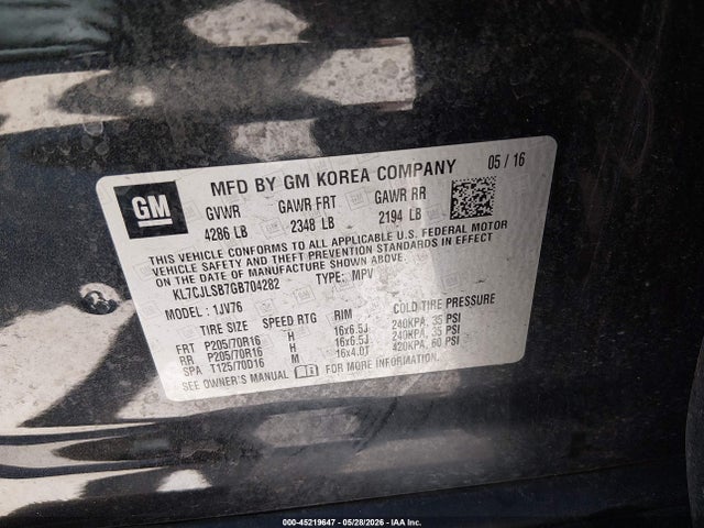 KL7CJLSB7GB704282 Chevrolet Trax Lt
