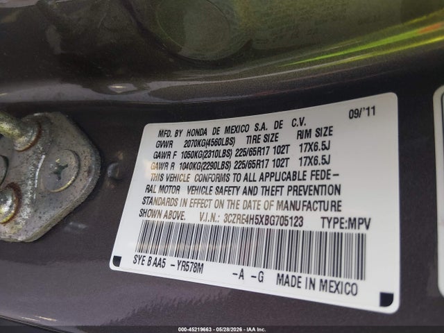 Продажа на аукционе авто 2011 Honda Cr-v Ex, vin: 3CZRE4H5XBG705123, номер лота: 45219663
