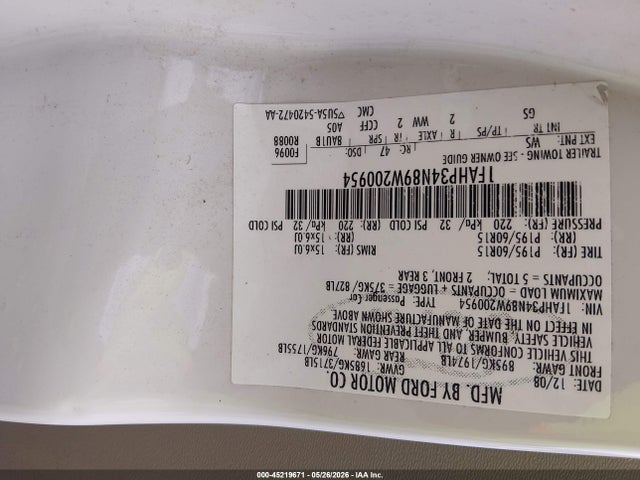 45219671 :رقم المزاد ، 1FAHP34N89W200954 vin ، 2009 Ford Focus S مزاد بيع