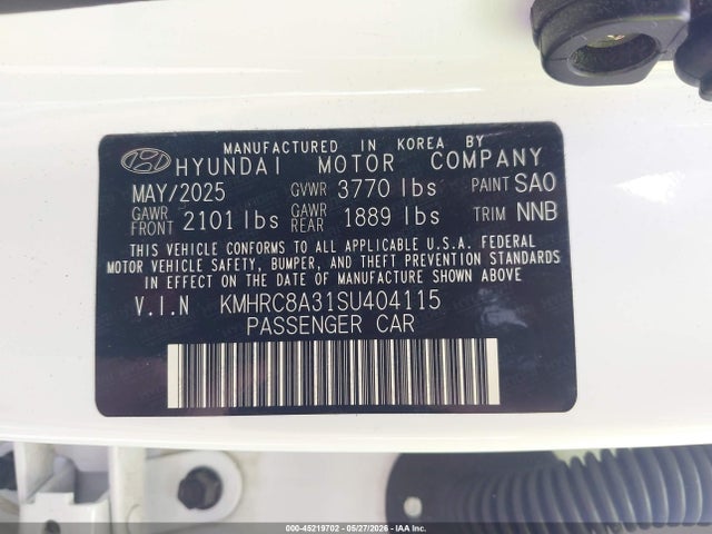 2025 Hyundai Venue Limited მანქანა იყიდება აუქციონზე, vin: KMHRC8A31SU404115, აუქციონის ნომერი: 45219702