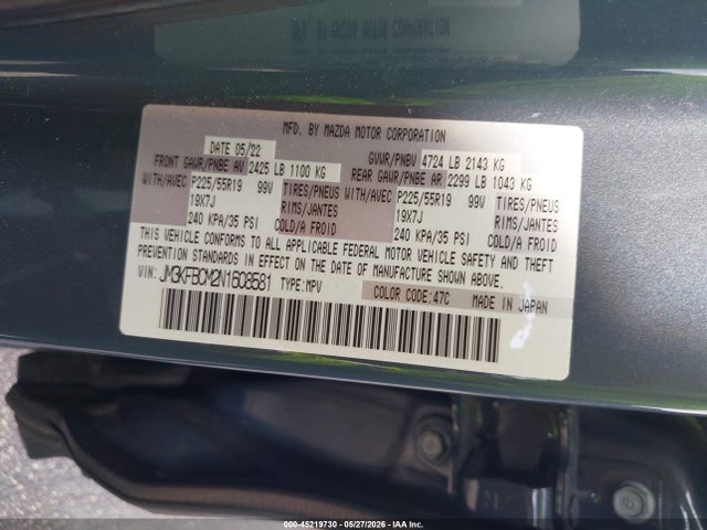 45219730 :رقم المزاد ، JM3KFBCM2N1608581 vin ، 2022 Mazda Cx-5 2.5 S Carbon Edition مزاد بيع