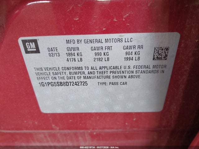 Продажа на аукционе авто 2013 Chevrolet Cruze Ltz, vin: 1G1PG5SB8D7242725, номер лота: 45219734