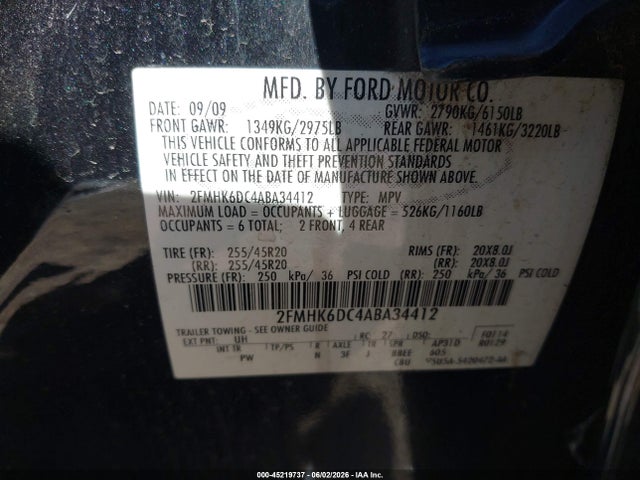 Продажа на аукционе авто 2010 Ford Flex Limited, vin: 2FMHK6DC4ABA34412, номер лота: 45219737