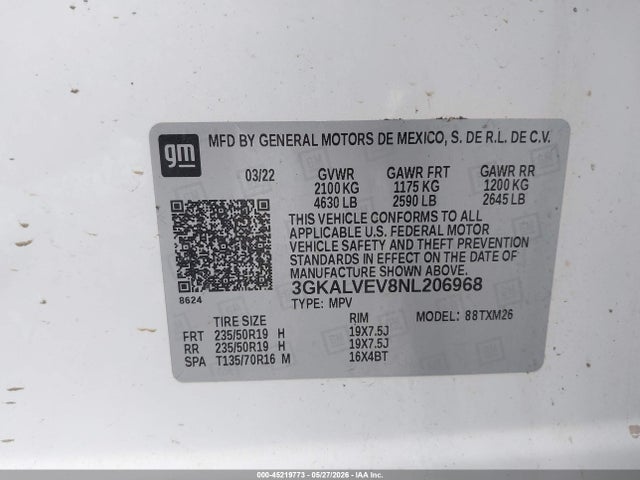 3GKALVEV8NL206968 GMC Terrain Awd Slt