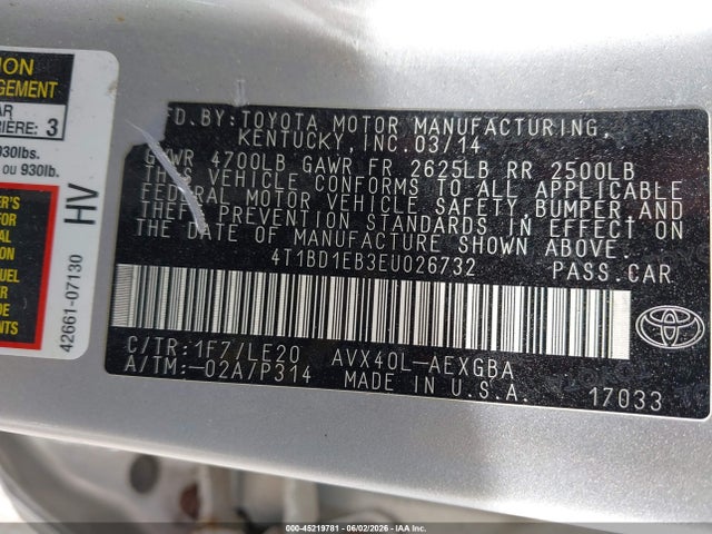 Aukcja sprzedaży 2014 Toyota Avalon Hybrid Xle Touring, vin: 4T1BD1EB3EU026732, numer aukcji: 45219781