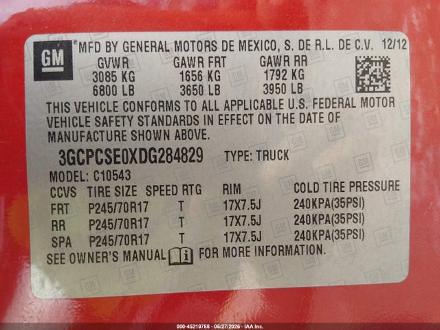 Продаж на аукціоні авто 2013 Chevrolet Silverado 1500 Lt, vin: 3GCPCSE0XDG284829, номер лоту: 45219788