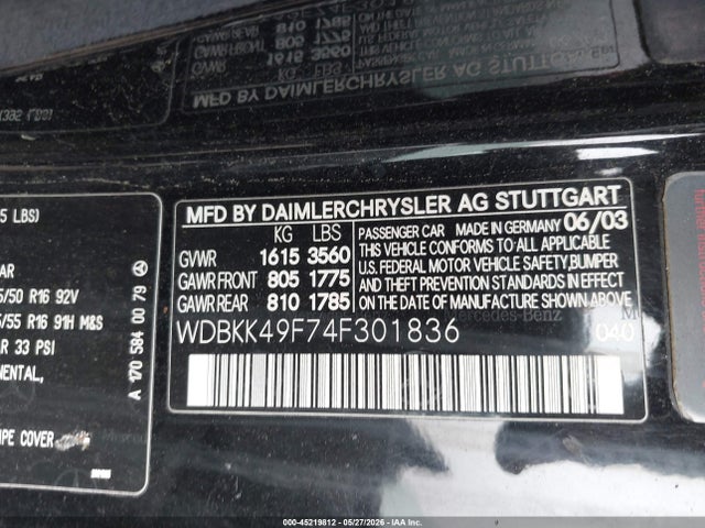 45219812 :رقم المزاد ، WDBKK49F74F301836 vin ، 2004 Mercedes-benz Slk 230 Kompressor مزاد بيع