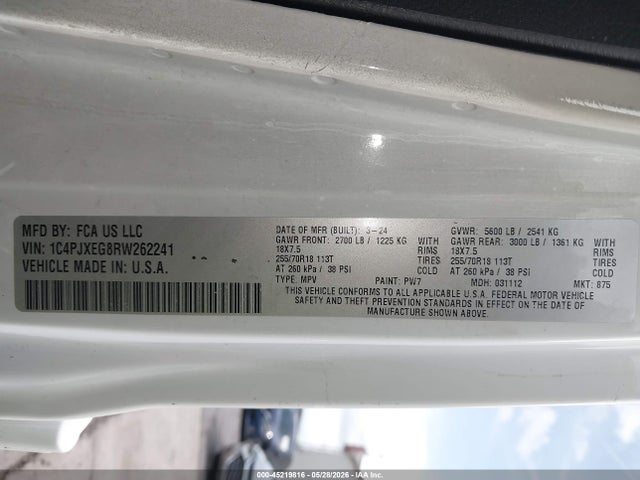 Aukcja sprzedaży 2024 Jeep Wrangler 4-door Sahara 4x4, vin: 1C4PJXEG8RW262241, numer aukcji: 45219816