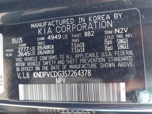 Aukcja sprzedaży 2025 Kia Sportage Hybrid Ex, vin: KNDPVCDG3S7264378, numer aukcji: 45219827