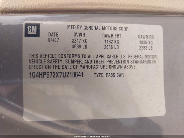 Продаж на аукціоні авто 2007 Buick Lucerne Cx, vin: 1G4HP572X7U210641, номер лоту: 45219843
