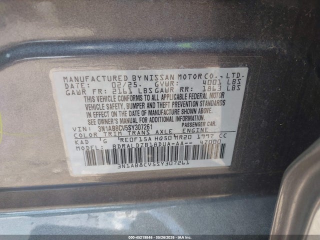 45219846 :رقم المزاد ، 3N1AB8CV5SY307261 vin ، 2025 Nissan Sentra Sv مزاد بيع