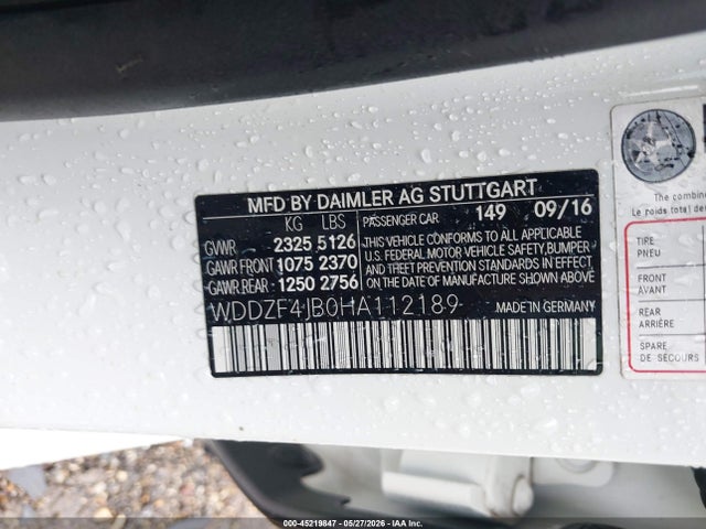 Продаж на аукціоні авто 2017 Mercedes-benz E 300, vin: WDDZF4JB0HA112189, номер лоту: 45219847