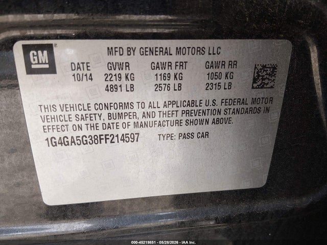 Aukcja sprzedaży 2015 Buick Lacrosse, vin: 1G4GA5G38FF214597, numer aukcji: 45219851