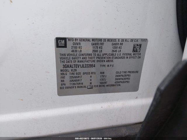 Aukcja sprzedaży 2018 Gmc Terrain Sle, vin: 3GKALTEV1JL222864, numer aukcji: 45219872