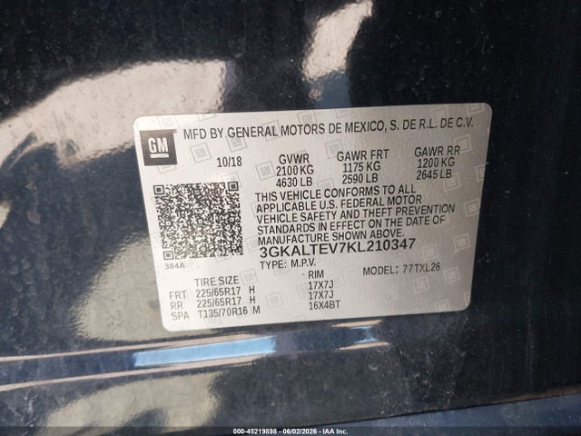 Aukcja sprzedaży 2019 Gmc Terrain Sle, vin: 3GKALTEV7KL210347, numer aukcji: 45219898