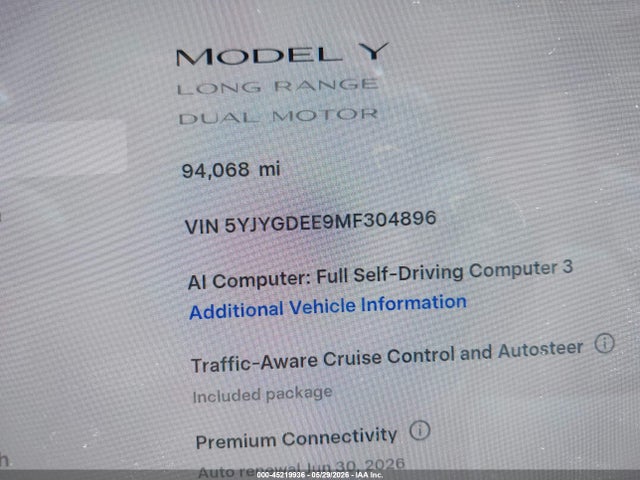 Продаж на аукціоні авто 2021 Tesla Model Y Long Range Dual Motor All-wheel Drive, vin: 5YJYGDEE9MF304896, номер лоту: 45219936