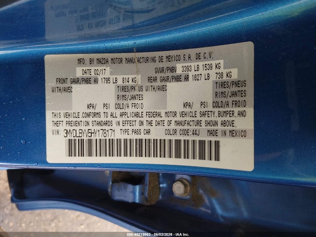 2017 Toyota Yaris Ia მანქანა იყიდება აუქციონზე, vin: 3MYDLBYV5HY178171, აუქციონის ნომერი: 45219963