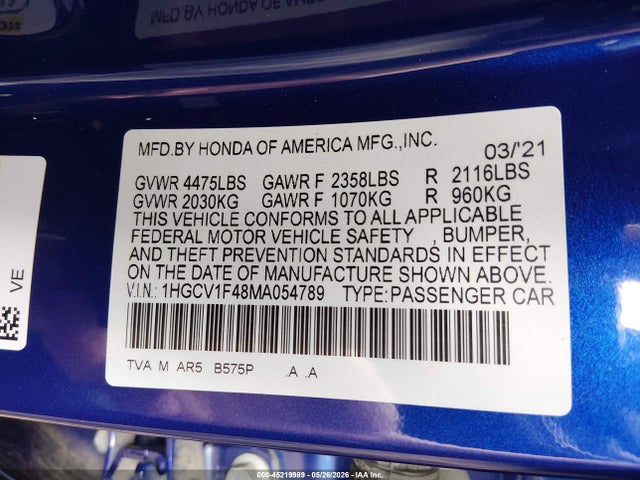 1HGCV1F48MA054789 Honda Accord Sport Special Edition