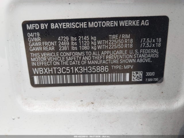 Aukcja sprzedaży 2019 Bmw X1 Xdrive28i, vin: WBXHT3C51K3H35886, numer aukcji: 45220010