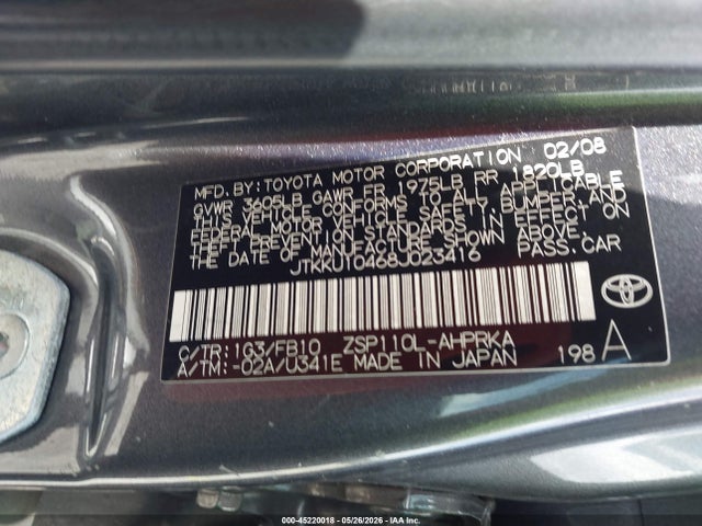 2008 Scion Xd მანქანა იყიდება აუქციონზე, vin: JTKKU10468J023416, აუქციონის ნომერი: 45220018