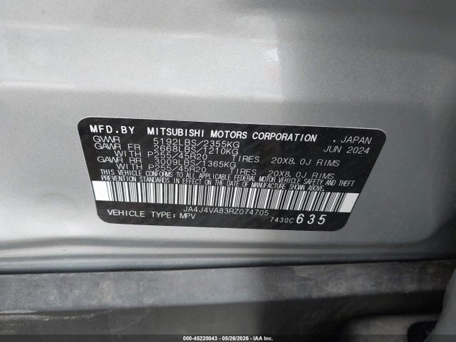JA4J4VA83RZ074705 Mitsubishi Outlander Se 2.5 S-awc/se Black Edition S-awc/se Black Edition W/pano Roof S-awc/se Ralliart S-awc