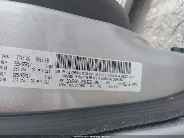 Aukcja sprzedaży 2019 Dodge Grand Caravan Se Plus, vin: 2C4RDGBG1KR503656, numer aukcji: 45220052