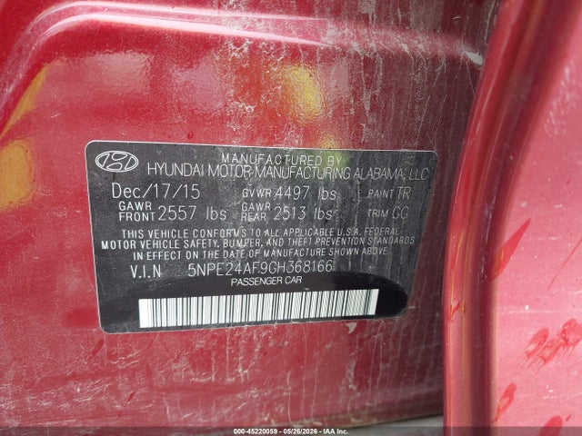 Продаж на аукціоні авто 2016 Hyundai Sonata Se, vin: 5NPE24AF9GH368166, номер лоту: 45220059