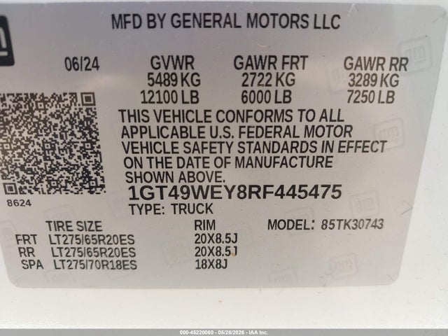 45220060 :رقم المزاد ، 1GT49WEY8RF445475 vin ، 2024 Gmc Sierra 3500hd 4wd  Standard Bed Denali مزاد بيع