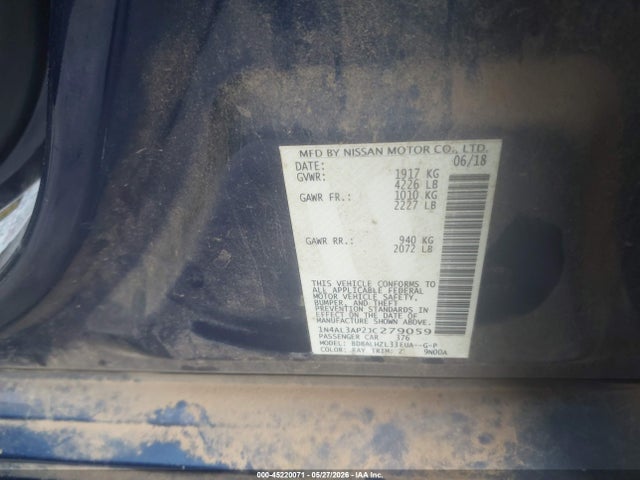 Aukcja sprzedaży 2018 Nissan Altima 2.5/s/sv/sl/sr, vin: 1N4AL3AP2JC279059, numer aukcji: 45220071