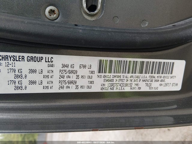 Продаж на аукціоні авто 2012 Ram 1500 Slt, vin: 1C6RD7GT4CS180152, номер лоту: 45220083
