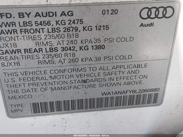 Aukcja sprzedaży 2020 Audi Q5 Premium 45 Tfsi Quattro S Tronic/titanium Premium 45 Tfsi Quattro S Tronic, vin: WA1ANAFY8L2060880, numer aukcji: 45220093