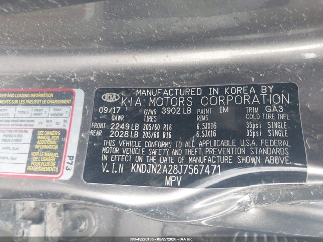 45220105 :رقم المزاد ، KNDJN2A28J7567471 vin ، 2018 Kia Soul مزاد بيع