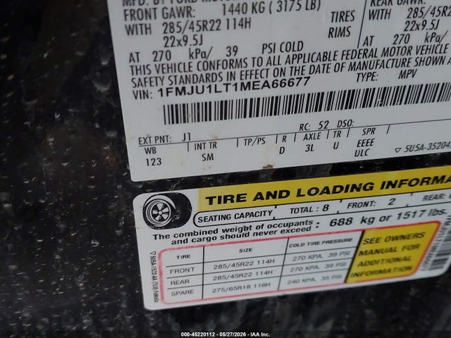 1FMJU1LT1MEA66677 Ford Expedition Platinum
