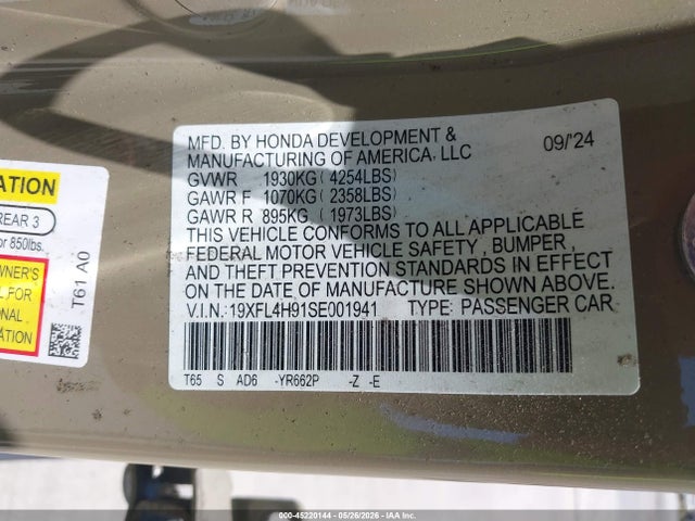 19XFL4H91SE001941 Honda Civic Hybrid Sport Touring
