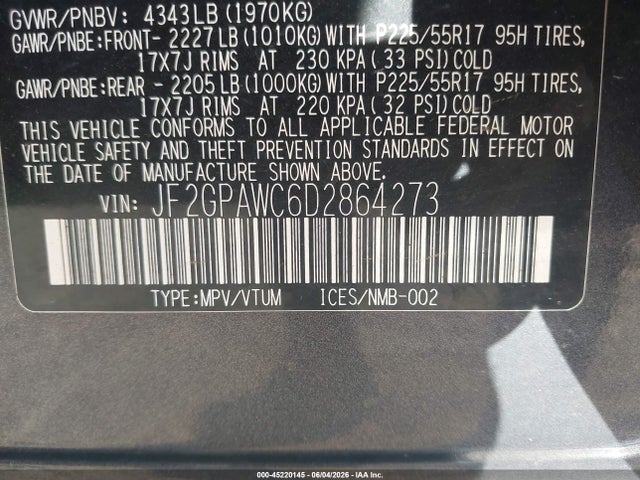 Продажа на аукционе авто 2013 Subaru Xv Crosstrek 2.0i Premium, vin: JF2GPAWC6D2864273, номер лота: 45220145