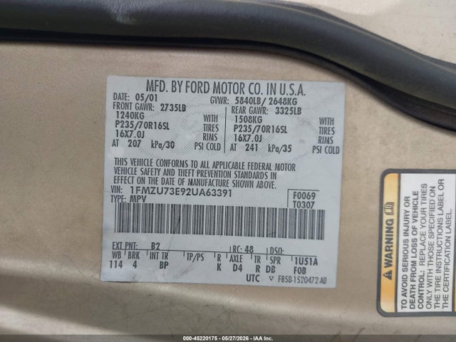 Aukcja sprzedaży 2002 Ford Explorer Xlt, vin: 1FMZU73E92UA63391, numer aukcji: 45220175
