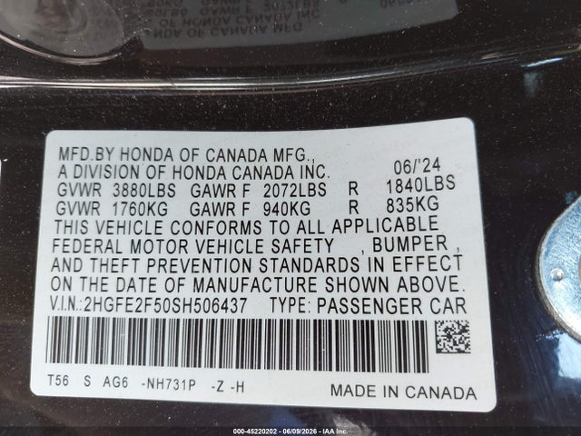 2HGFE2F50SH506437 Honda Civic Sport