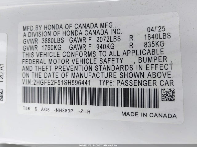 2HGFE2F51SH596441 Honda Civic Sport