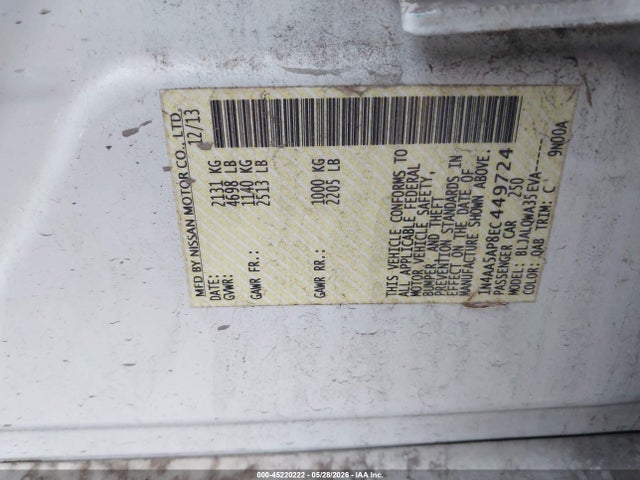 2014 Nissan Maxima 3.5 S მანქანა იყიდება აუქციონზე, vin: 1N4AA5AP8EC449724, აუქციონის ნომერი: 45220222