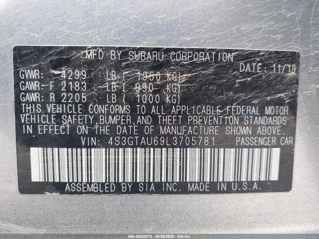 Продажа на аукционе авто 2020 Subaru Impreza Limited 5-door, vin: 4S3GTAU69L3705781, номер лота: 45220273
