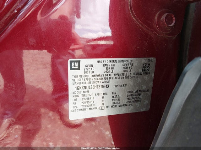 Aukcja sprzedaży 2017 Gmc Acadia Slt-1, vin: 1GKKNULS5HZ316343, numer aukcji: 45220278