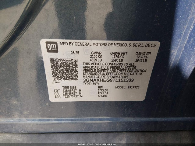 Продаж на аукціоні авто 2026 Chevrolet Equinox Fwd Lt, vin: 3GNAXHEG9TL151339, номер лоту: 45220287