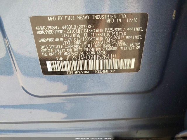 Продаж на аукціоні авто 2017 Subaru Forester 2.5i Premium, vin: JF2SJAEC6HH526419, номер лоту: 45220289